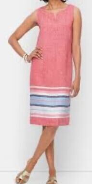 Talbots Linen Seaside Shift Red Striped Summer Sleeveless Dress 10